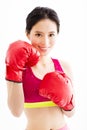 Fitness young woman wearing red boxing gloves Royalty Free Stock Photo