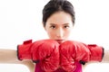 Fitness young woman wearing red boxing gloves Royalty Free Stock Photo