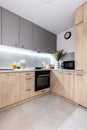 Fitted kitchen in small new apartment Royalty Free Stock Photo