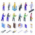 Fitter icons set isometric vector. Service people