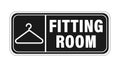 Fitting room, information sign with symbol and text . Black background Royalty Free Stock Photo