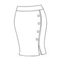 fitting skirt with slit and buttons. Part strict working style of clothing.Women clothing single icon in outline