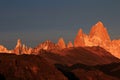 Fitz Roy and Cerro Torre mountainline at sunrise, Patagonia, Argentina Royalty Free Stock Photo