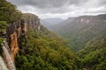 Fitzroy water falls thundering over rock face into forested canyon in Kangaroo Valley