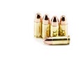 Five 9mm bullets Royalty Free Stock Photo