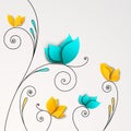 Five abstract paper flowers