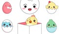 Five adorable cartoon chicks hatching from eggs, one in a box, a Royalty Free Stock Photo