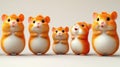 Five adorable cartoon hamsters standing in a row, looking curious Royalty Free Stock Photo