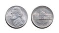Five American cents, both parties of a coin Royalty Free Stock Photo
