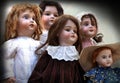 Five antique dolls Royalty Free Stock Photo