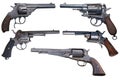 Five antique revolvers. Royalty Free Stock Photo