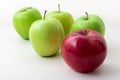 Five apples on white separeted background.