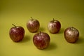 Five apples in a yellow background Royalty Free Stock Photo