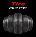 Five automobile rubber tires on black