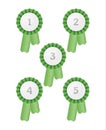 Five award ribbons