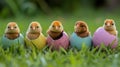 Five Baby Chicks Hatching From Pastel Eggs Royalty Free Stock Photo