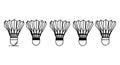 Five badminton shuttlecocks arranged in a line isolated on transparent background Royalty Free Stock Photo