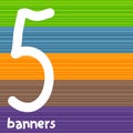 Five banners with a striped background