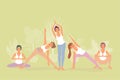 Five beautiful girls are doing yoga and meditation. isolated on green