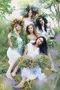 Five beautiful girls in wreaths