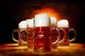 Five Beer Glasses on the Wooden Table Royalty Free Stock Photo