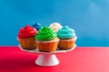 Five birthday cupcakes on a white cakestand Royalty Free Stock Photo