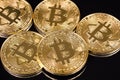 Bitcoin coins on black background Royalty Free Stock Photo
