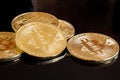 Bitcoin coins on black background Royalty Free Stock Photo
