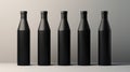 Five black wine bottles in a row on the table, AI Royalty Free Stock Photo