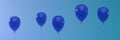 Five blue balloons arranged in a row on a blue background. 3d rendering Royalty Free Stock Photo