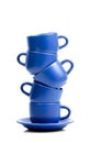 Five blue coffee cups Royalty Free Stock Photo