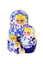 Five blue painted Russian matryoshkas