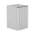 Five books with blank box cover on white background. Isolated 3D illustration Royalty Free Stock Photo