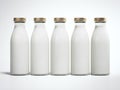 Five bottles of milk. 3d rendering