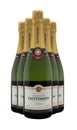 Five Bottles of Taittinger Brut Champagne on a white background Royalty Free Stock Photo