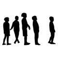 Boys waiting in line, body silhouette vector art work