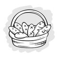 Five Bread And Two Fish in A Basket Line Art Royalty Free Stock Photo