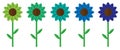 Five bright colourful flowers, sunflowers, isolated, vector illustration Royalty Free Stock Photo