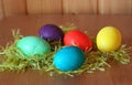 Five bright easter eggs