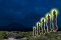 Five buddha looking seven day style walking on mountain night sky