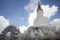 Five buddha statues sitting well alignment and decorated with fine jewelry and gold attractive mirror