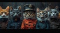 Five Cats in Military Uniforms Royalty Free Stock Photo
