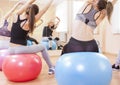 Five Caucasian Female Athletes Having Stretching Exercises with Fitballs Royalty Free Stock Photo