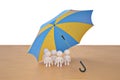 Five charactern under umbrella.3D illustration. Royalty Free Stock Photo