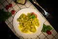 Five Cheeses ravioli with pesto