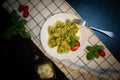 Five Cheeses ravioli with pesto