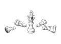 Five chess pieces in sketch style. Hand-drawn vector illustration. Royalty Free Stock Photo