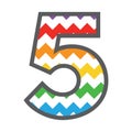 5 Five Chevron Number with colorful rainbow pattern & grey border