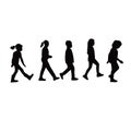 Five children body walking black color silhouette vector Royalty Free Stock Photo