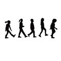 Five children body walking black color silhouette vector